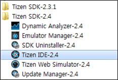 启动新的Tizen IDE(在Windows上, 开始> Tizen sdk 2.4 - 2.4 > Tizen ide )。 